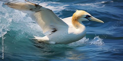 Lonely gannet hunting in the ocean photo