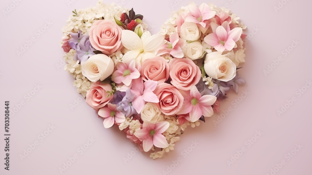 Flower Heart Shape. Bouquet of flowers in heart shape on copy space for text. Perfect for Valentine's day, Mother's day, women's Day, background. Flower Heart Shape. Bouquet of flowers in heart shape on copy space for text. Perfect for Valentine's day, Mother's day, women's Day, background.