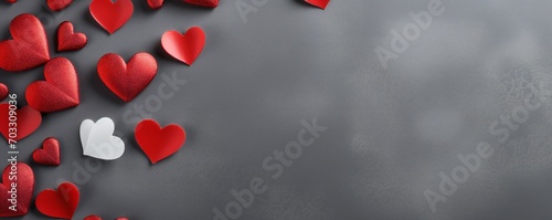 Red hearts on gray background with copy space, Valentine's day Generative AI