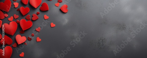 Red hearts on gray background with copy space, Valentine's day Generative AI © LayerAce.com