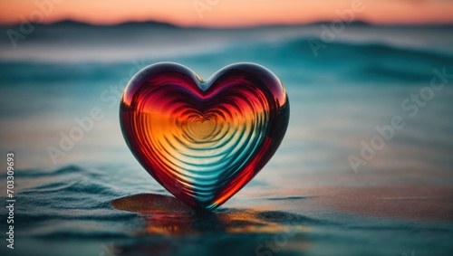 Heart shape on the beach at sunset  Valentines day concept