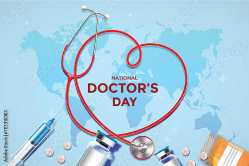 Free vector realistic national doctor's day background with stethoscope and world map