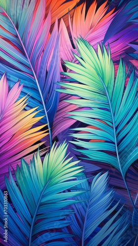 A close up of a colorful palm leaf