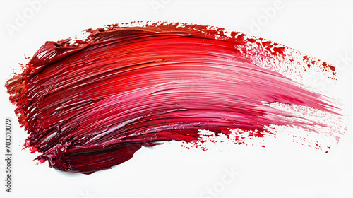 Brush stroke of red oil or acrylic paint on a white background. Art painting banner illustration. Generative AI