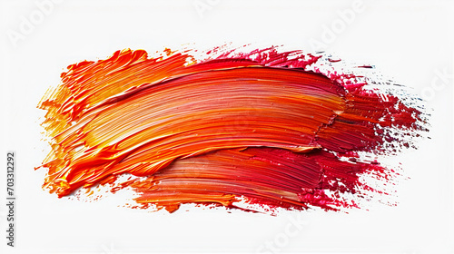 Brush stroke of peach color, oil or acrylic paint on a white background. Art painting banner illustration. Generative AI