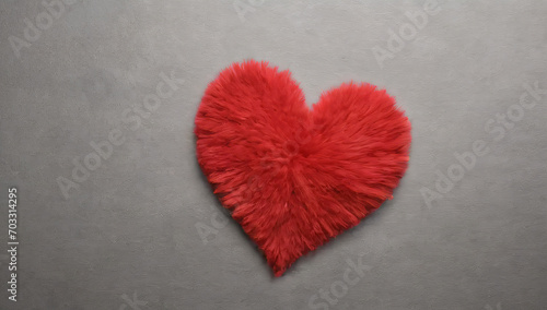 Red heart on gray background with copy space. Valentines day poster or greeting card.