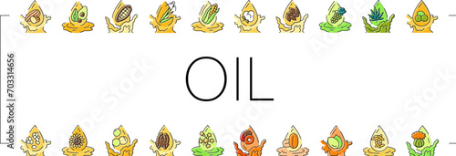 oil liquid yellow drop cooking icons set vector. food golden, bottle olive, gold organic, fuel water, splash beauty, abstract argan oil liquid yellow drop cooking color line illustrations