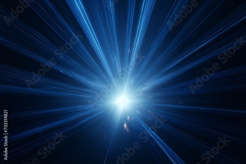 Volumetric light rays on dark blue background Generative AI