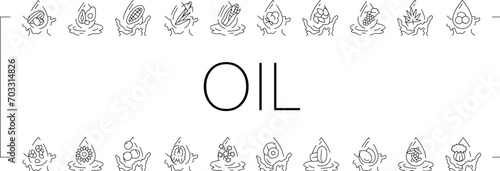 oil liquid yellow drop cooking icons set vector. food golden, bottle olive, gold organic, fuel water, splash beauty, abstract argan oil liquid yellow drop cooking black line illustrations