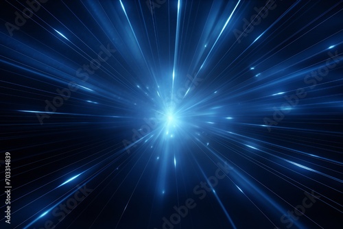 Volumetric light rays on dark blue background Generative AI © LayerAce.com