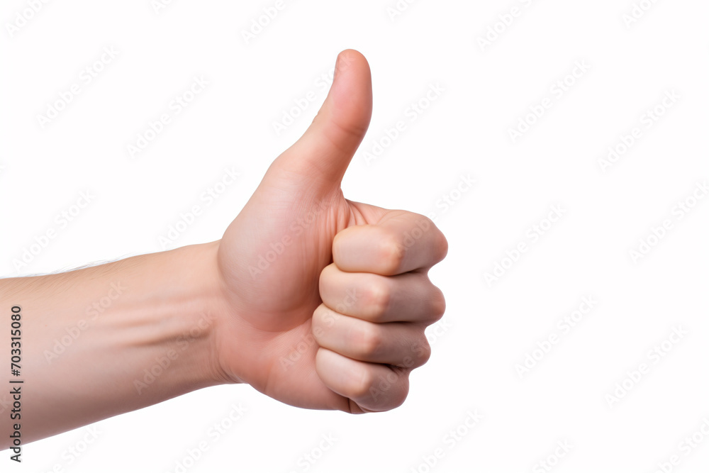 Close up of a human thumb up gesture against a white background Close up of a human thumb up gesture against a white background