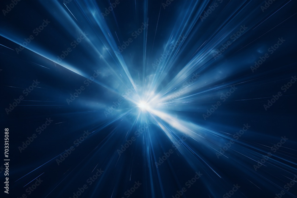 Volumetric light rays on dark blue background Generative AI