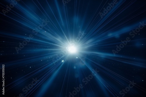 Volumetric light rays on dark blue background Generative AI