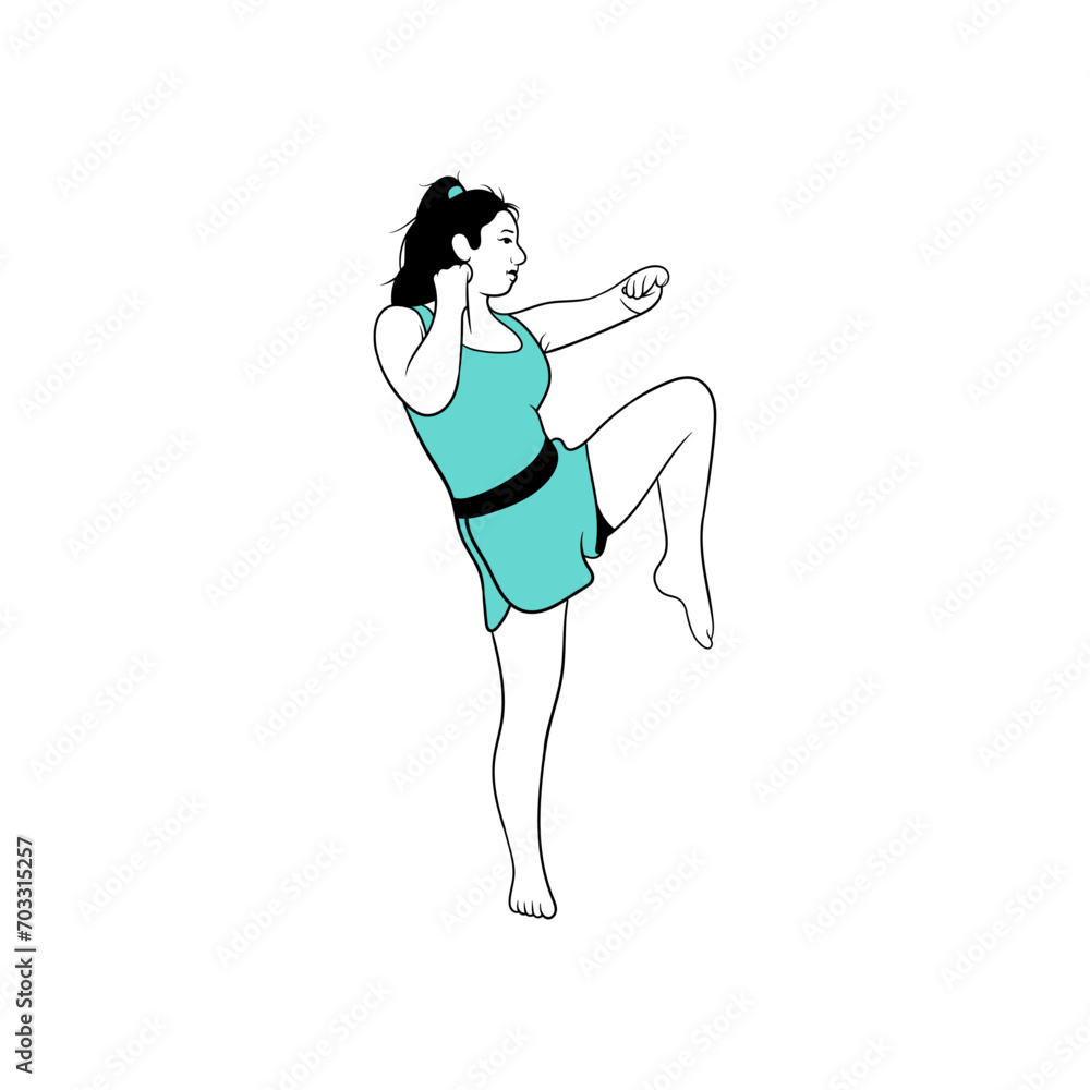 Kickboxing fighting girl flat vector illustration Kickboxing fighting girl flat vector illustration