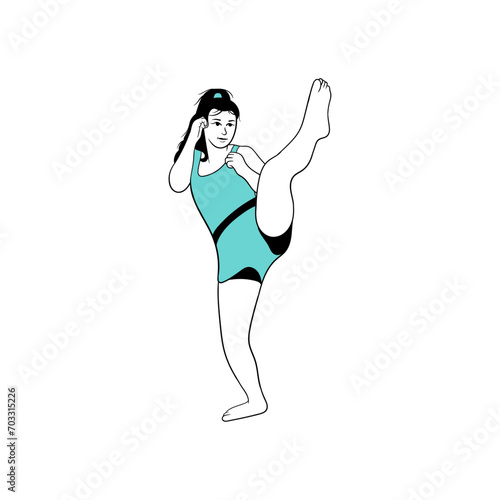 Kickboxing fighting girl flat vector illustration