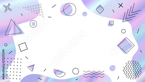 Y2k holographic retro background with copy space. Modern Futuristic banner template with blurred gradient geometric shapes. Foil vector memphis design for sale, presentation with empty place for text