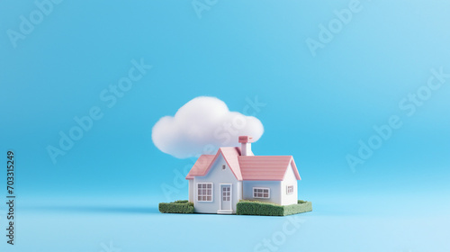 Captivating 3D Toy House Design Floating in Hand on Blue Background, Illustrating Imagination in Real Estate and Housing Market Concepts