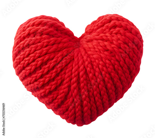 Cute red heart make from yarn knitting  PNG file  isolated background