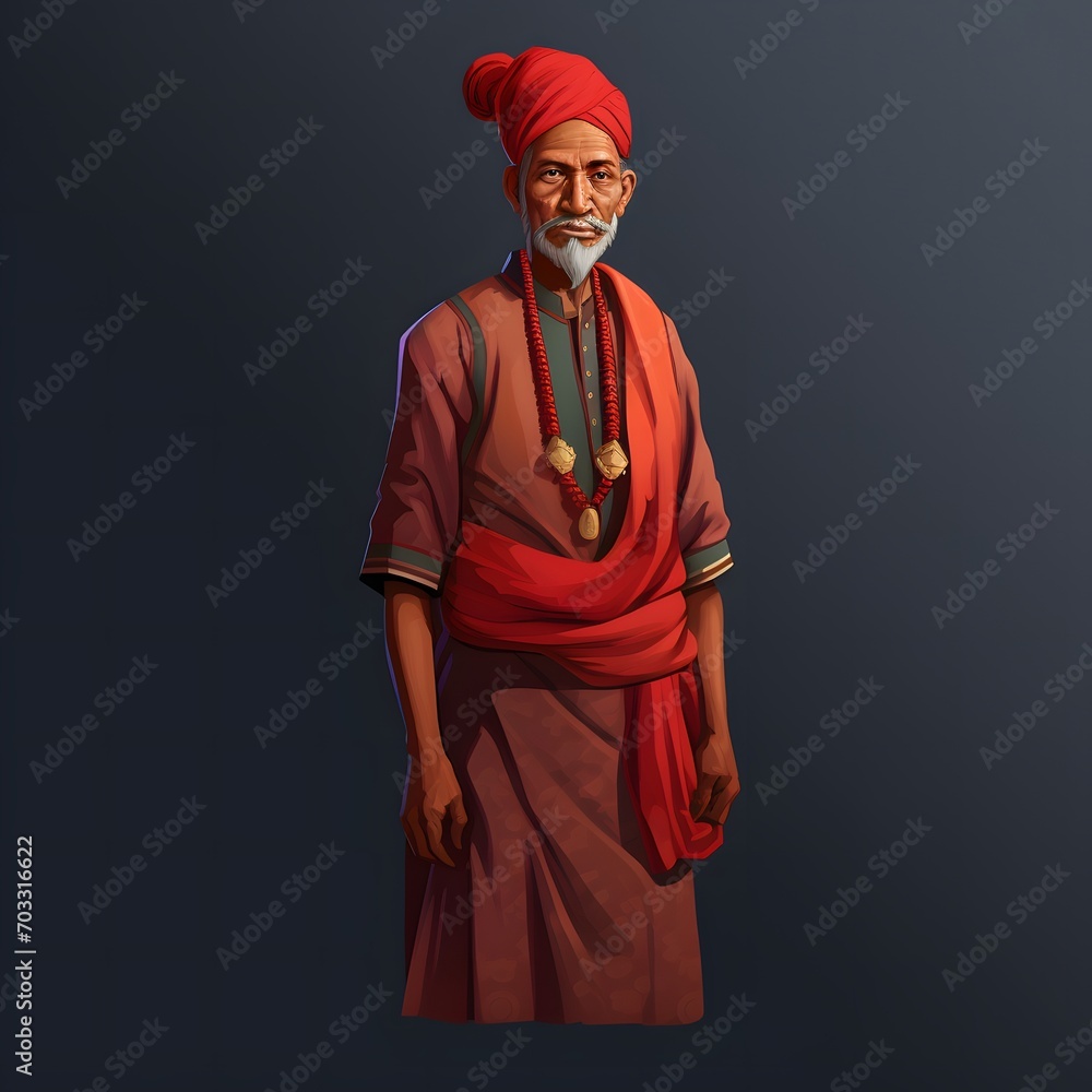 Vector Cartoon Illustration: Indian Man in Traditional Attire Vector Cartoon Illustration: Indian Man in Traditional Attire