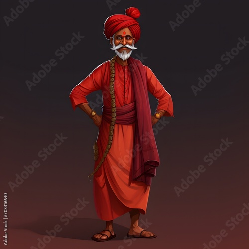 Vector Cartoon Illustration: Indian Man in Traditional Attire