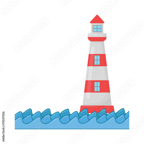 illustration of lighthouse with wave