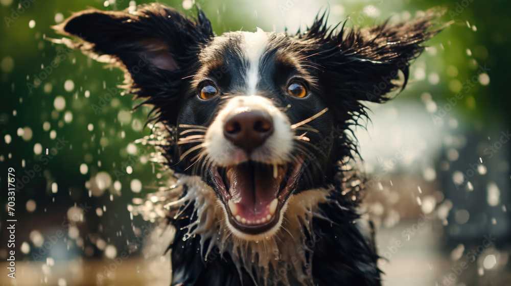 Wet Dog Elegance: Canine Splash Symphony in Rain Wet Dog Elegance: Canine Splash Symphony in Rain
