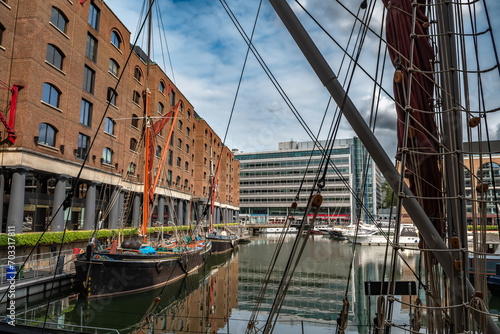 Boats And Ships In St Katharine Docks With Office Buildings And Restaurants In London, United Kingdom © grafxart
