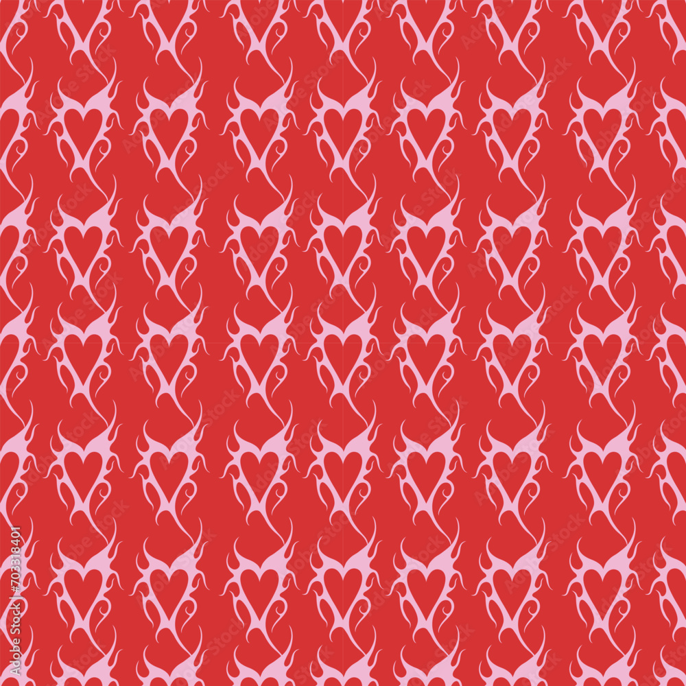 Vector seamless pattern with Y2k icons or stickers with hearts for St Valentine's Day. Brutalist design tattoo compositions or prints. Psychedelic style Vector seamless pattern with Y2k icons or stickers with hearts for St Valentine's Day. Brutalist design tattoo compositions or prints. Psychedelic style