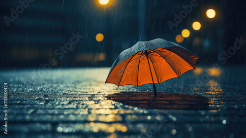 Lonely Rain: Umbrella Lying with Raindrops in Emotional Scene