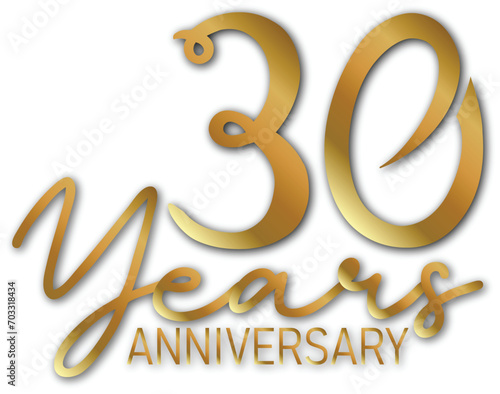 30 year Golden anniversary symbol. Anniversary template design concept for birthday celebration event, invitation card, greeting card, banner, poster, flyer, book cover. Vector illustration