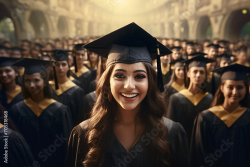 A female College student smiling and celebrating at her graduation ceremony © Dennis
