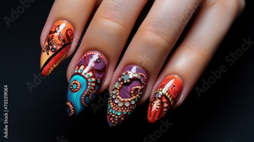 Nails in octopus pattern