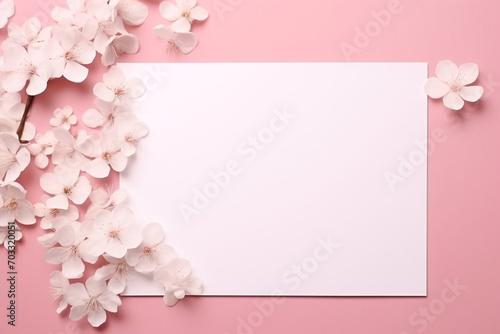 Empty white letter on a pink background surrounded by cherry blossoms, Valentine's day love letter mockup © Dennis