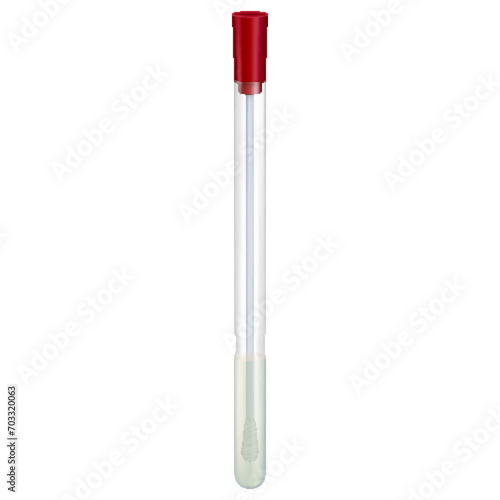 Test tube with cotton swab for nasopharyngeal specimens. Realistic tube for testing in laboratory on coronavirus SARS CoV-2. Nasopharyngeal test for determination Covid-19 NCP. Vector illustration