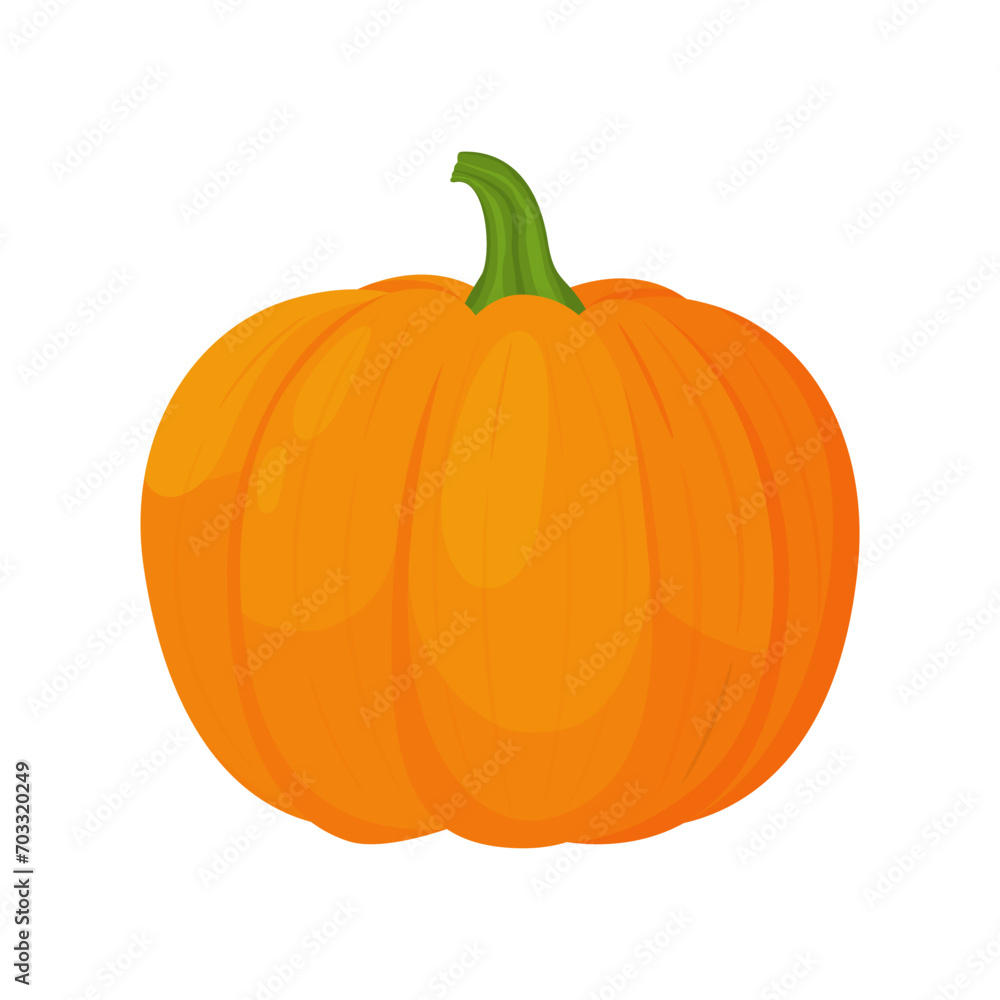 Obraz premium Pumpkin isolated on white background. Delicious ripe pumpkin whole and cut into pieces with seeds, flat style, vegetables cartoon design