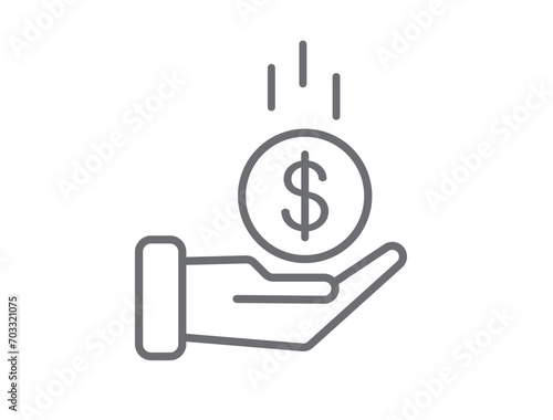 Dollar drop in hand icon. Save money icon. Vector illustration.