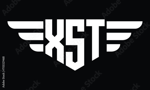 XST three letter logo, creative wings shape logo design vector template. letter mark, word mark, monogram symbol on black & white. photo