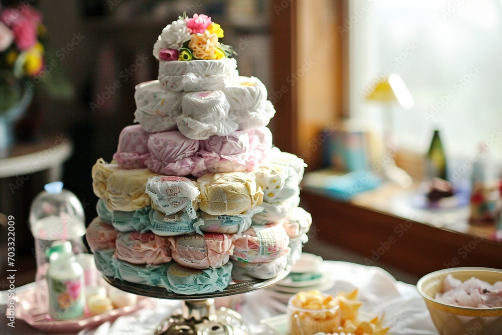 The cake is made of diapers.