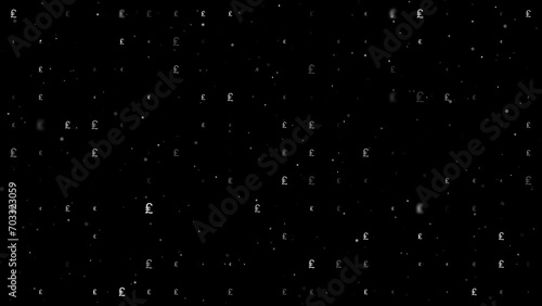 Template animation of evenly spaced lira symbols of different sizes and opacity. Animation of transparency and size. Seamless looped 4k animation on black background with stars photo