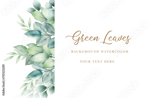 beautiful green leaves background watercolor #703323289