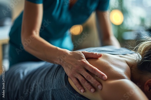 Close-up of a physiotherapy session with a hand on a patient's back photo
