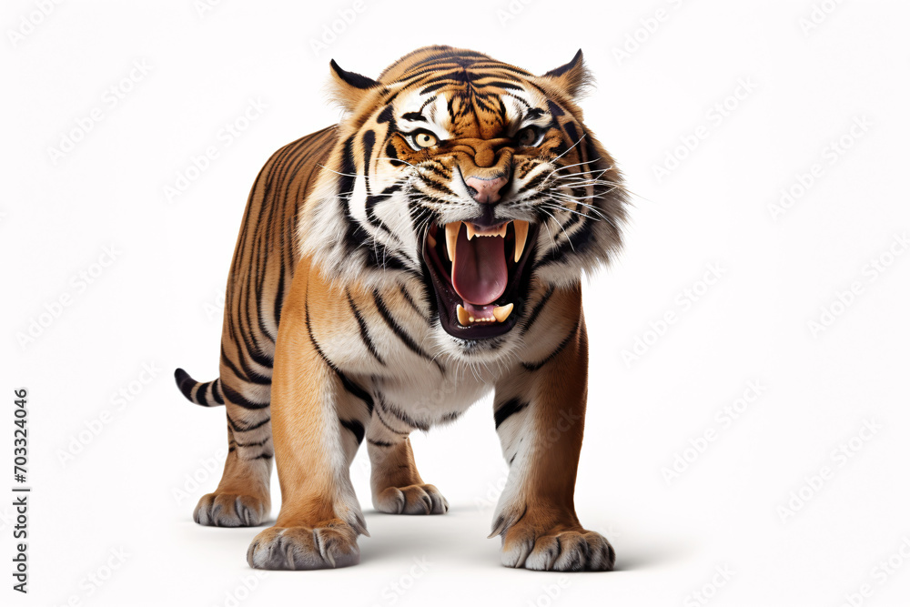 Angry tiger roaring on white background