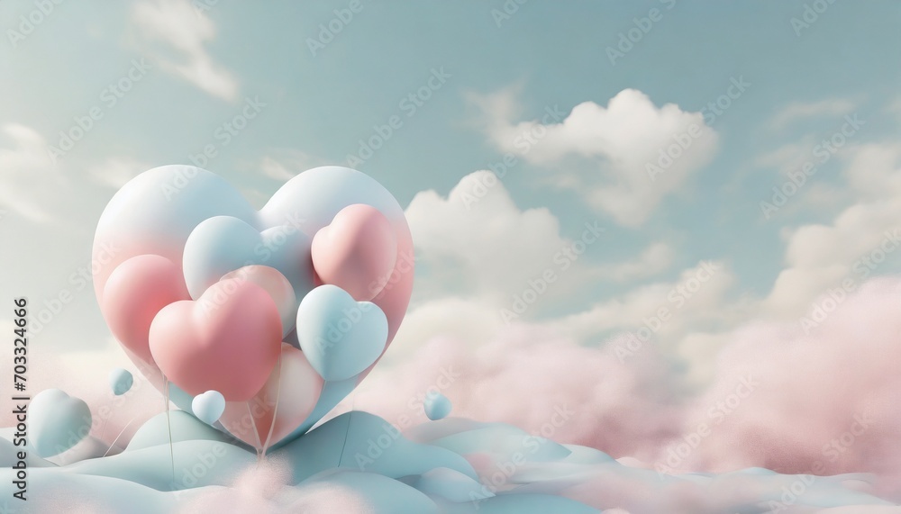 pastel 3d heart balloons in the cloud