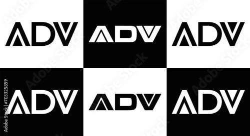ADV logo. ADV set , A D V design. White ADV letter. ADV, A D V letter logo design. Initial letter ADV letter logo set, linked circle uppercase monogram logo. A D V letter logo vector design.	
