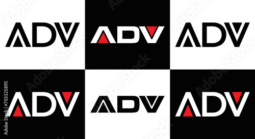 ADV logo. ADV set , A D V design. White ADV letter. ADV, A D V letter logo design. Initial letter ADV letter logo set, linked circle uppercase monogram logo. A D V letter logo vector design.	
