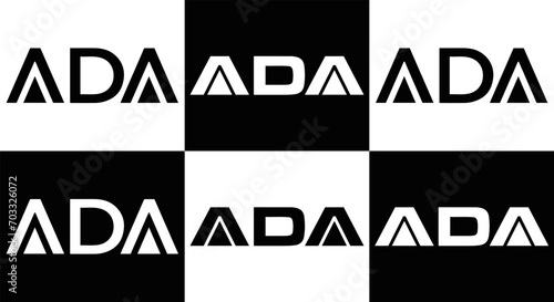 ADA logo. ADA set , A D A design. White ADA letter. ADA, A D A letter logo design. Initial letter ADA letter logo set, linked circle uppercase monogram logo. A D A letter logo vector design.	
