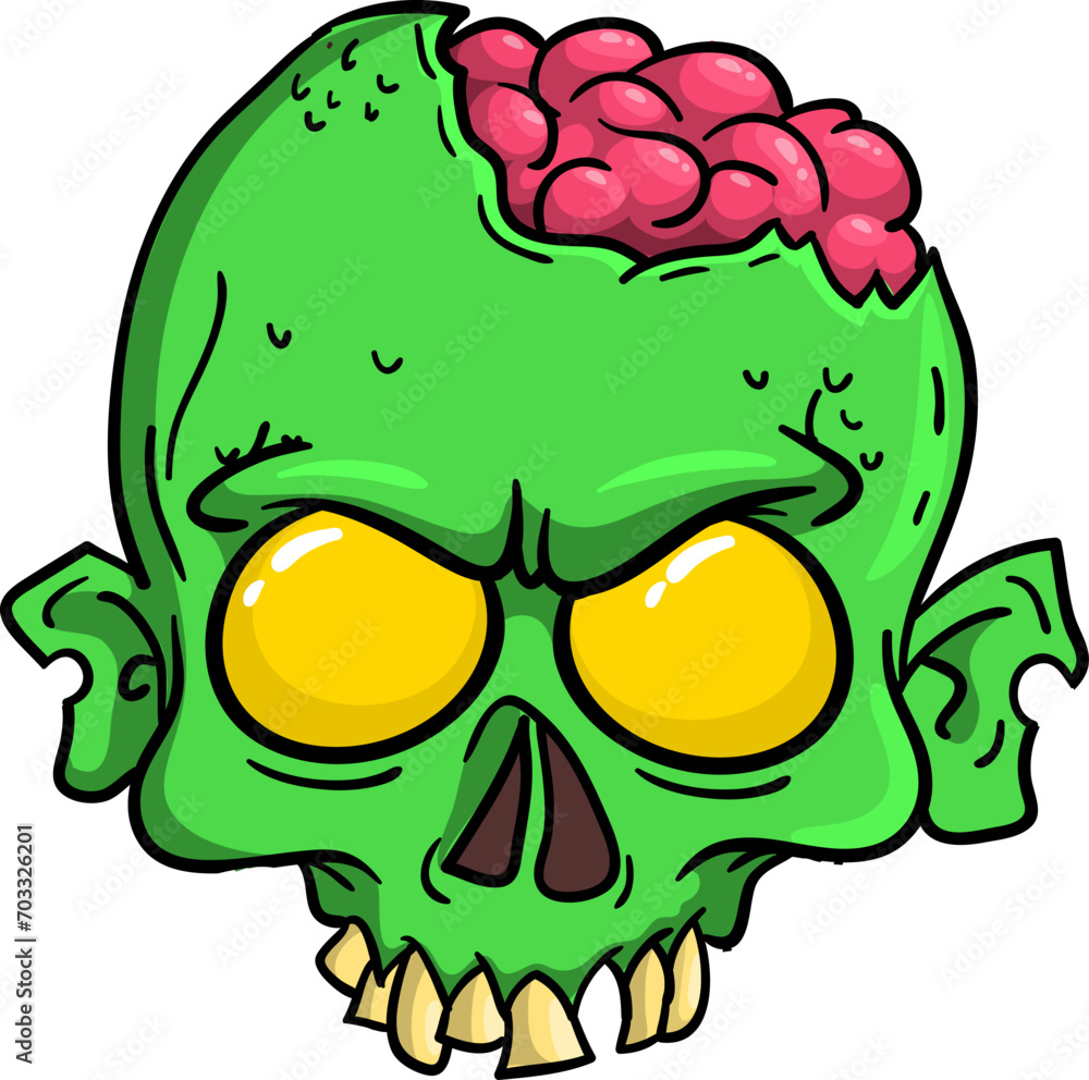 Obraz premium Cartoon funny green zombie character design with scary face expression. Halloween vector. Great for package design or party decoration