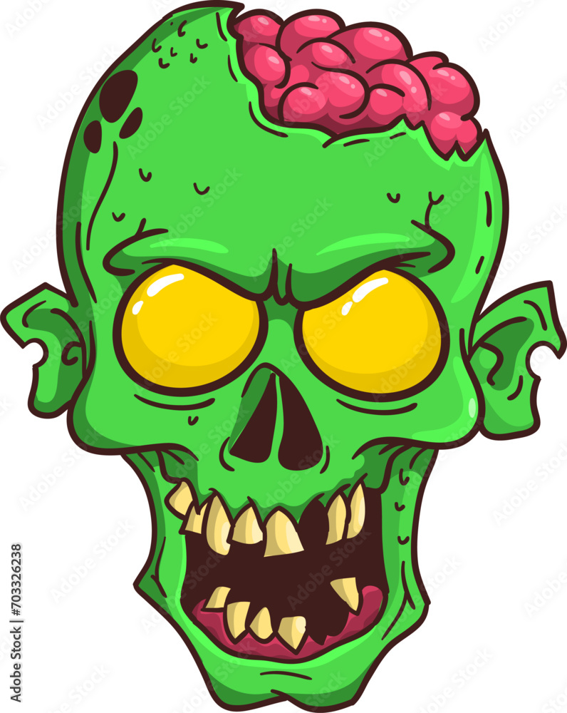 Obraz premium Cartoon funny green zombie character design with scary face expression. Halloween vector. Great for package design or party decoration