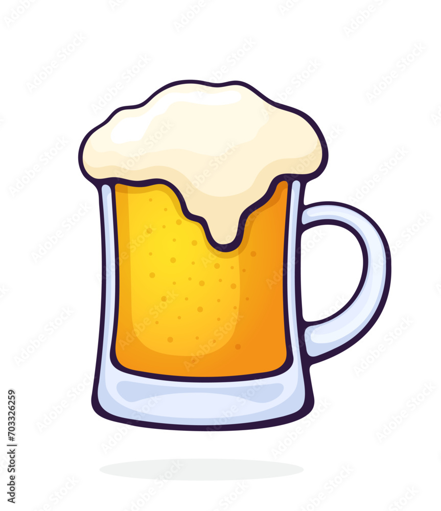 A mug of beer with foam. Glass of alcohol drink. Vector illustration. Hand drawn cartoon clip art with outline. Isolated on white background A mug of beer with foam. Glass of alcohol drink. Vector illustration. Hand drawn cartoon clip art with outline. Isolated on white background