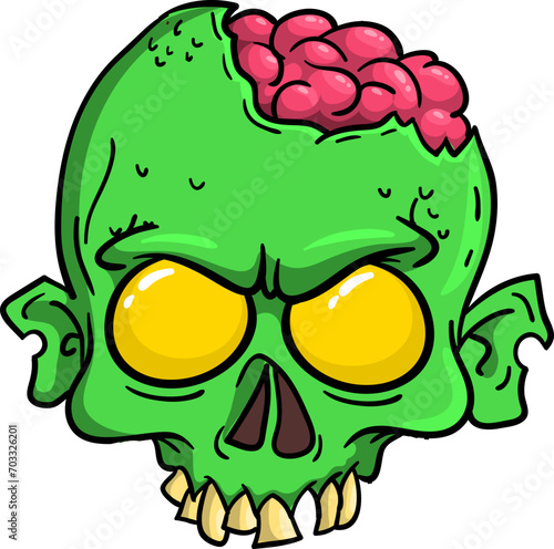 Cartoon funny green zombie character design with scary face expression. Halloween vector. Great for package design or party decoration
